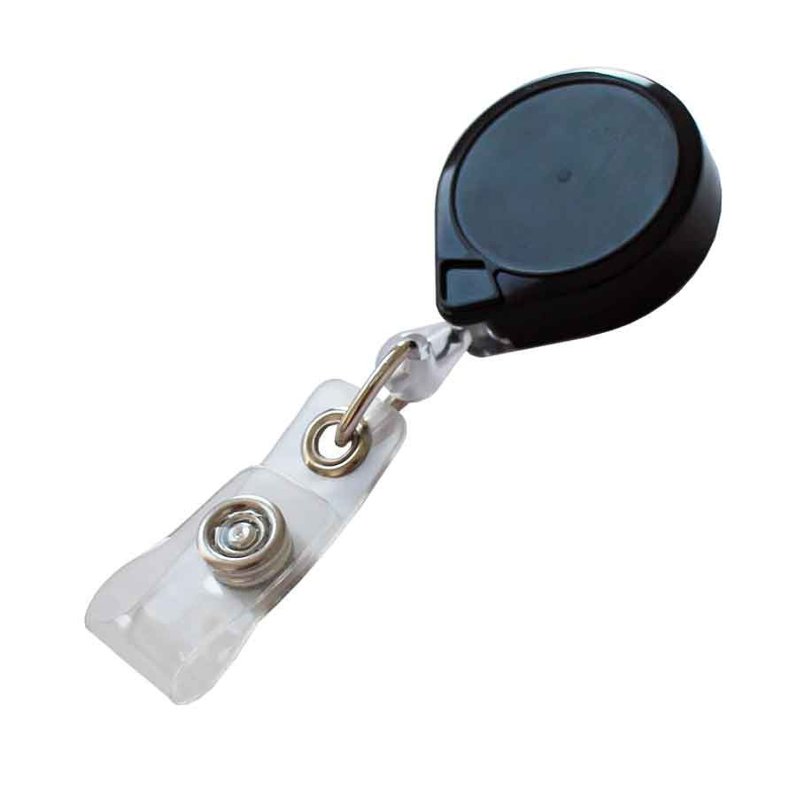 Black /Chrome Heavy Duty Badge Reel with Nylon Cord Clear Vinyl Strap & Belt Clip