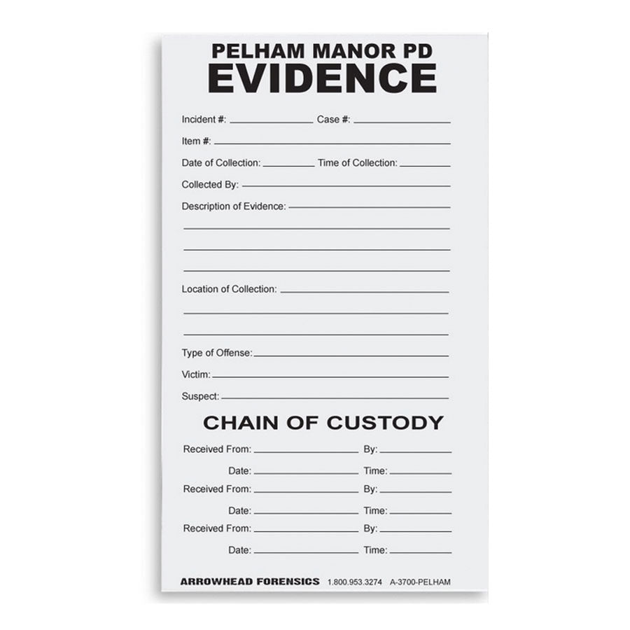 Arrowhead Forensics Evidence "Custom" Chain of Custody Label 4” x 6” - 100/pk Outdoor Tactical Australia