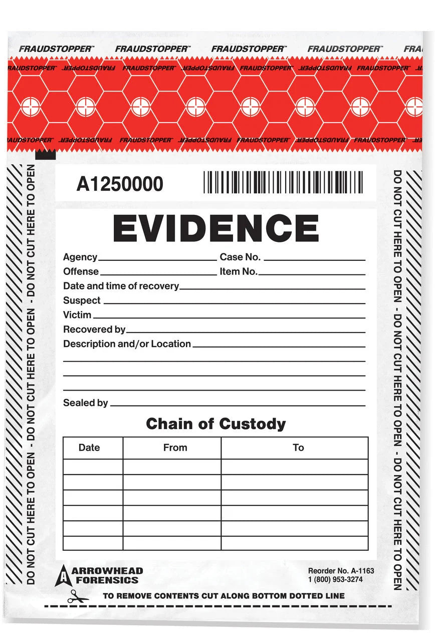 Arrowhead Forensics SureSeal Tamper Indicating Evidence Bags 6" x 9" 100 Outdoor Tactical Australia