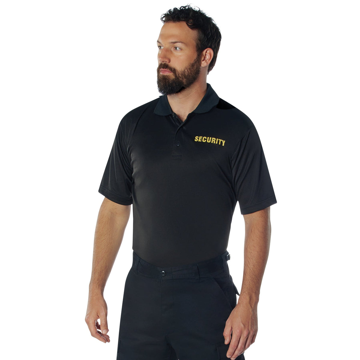 MilSpec Moisture Wicking Security Polo Shirt Black with Gold Lettering Outdoor Tactical Australia