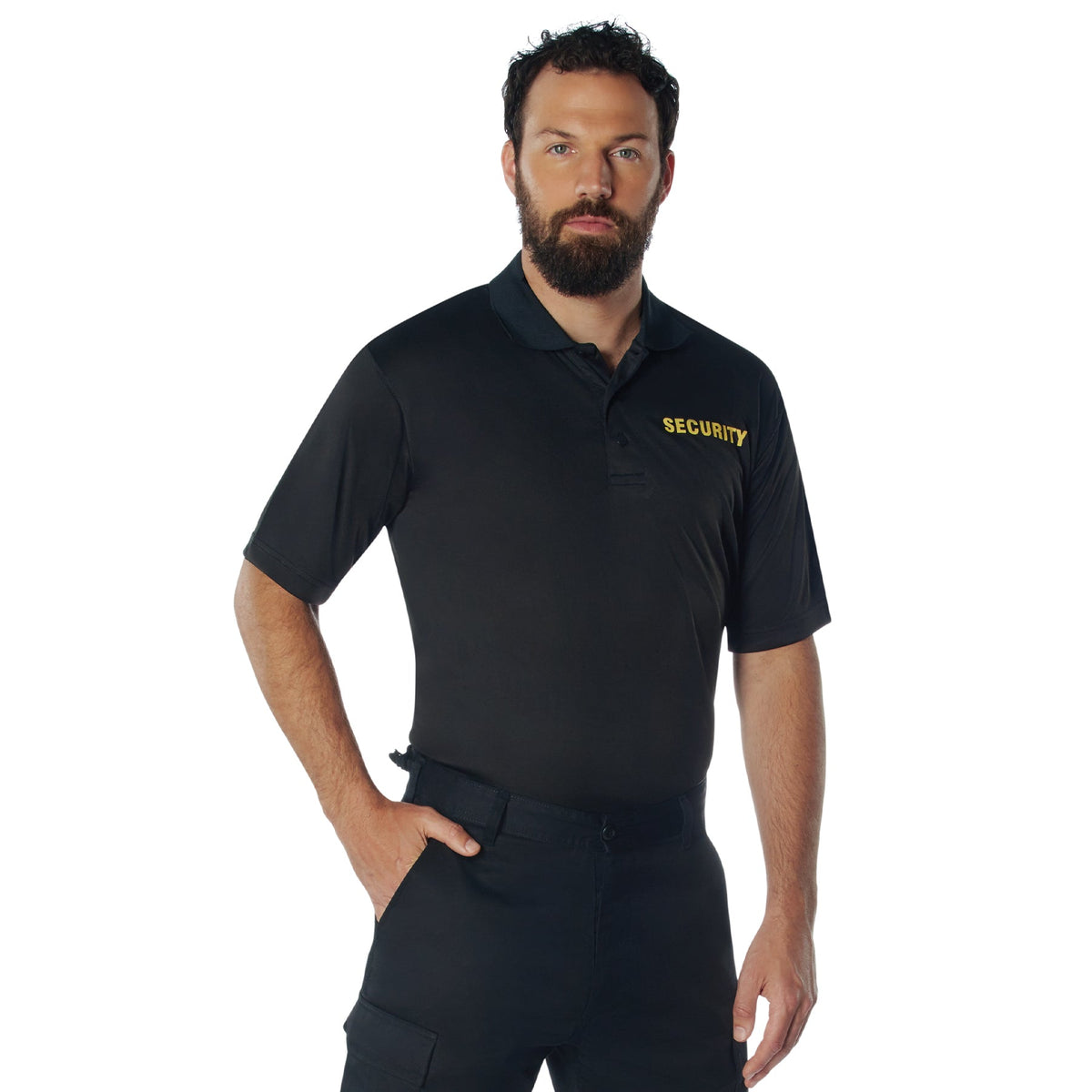 MilSpec Moisture Wicking Security Polo Shirt Black with Gold Lettering Small Outdoor Tactical Australia