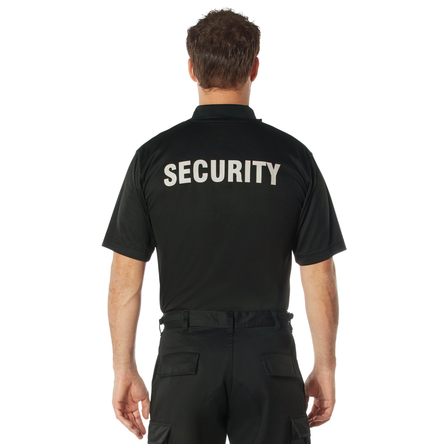 MilSpec Moisture Wicking Security Polo Shirt Black with White Lettering Outdoor Tactical Australia