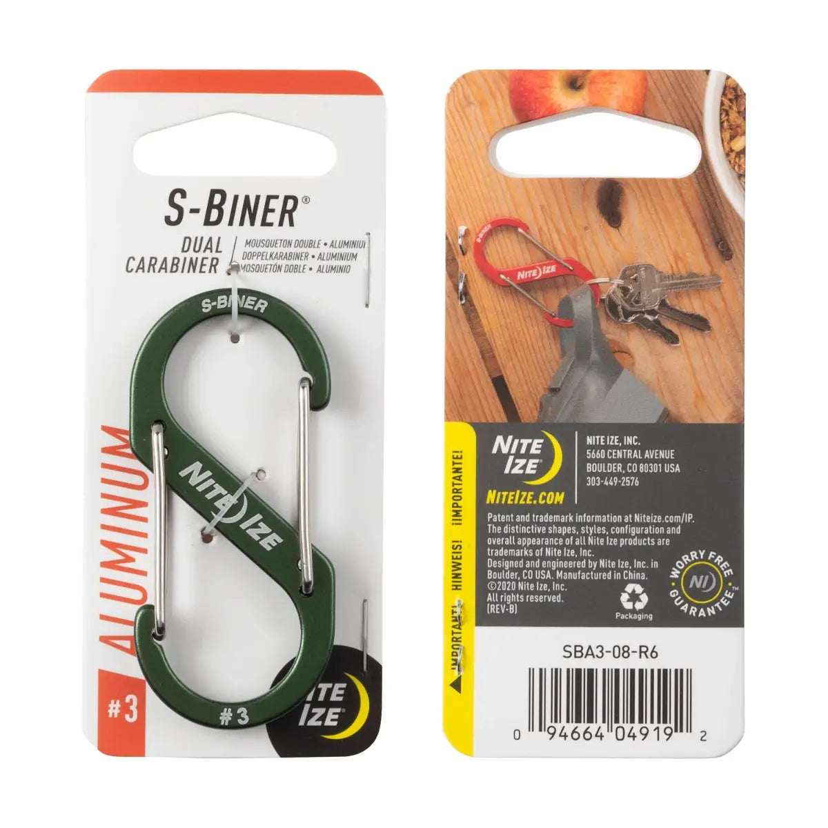 Nite Ize S-Biner Dual Carabiner Aluminium #3 Olive Outdoor Tactical Australia