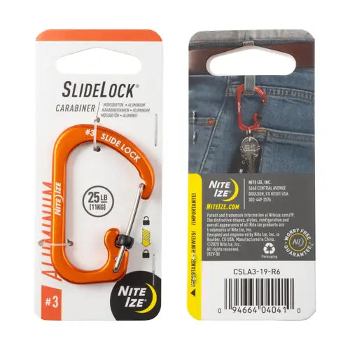 Nite Ize SlideLock Carabiner Aluminium #3 Orange Outdoor Tactical Australia