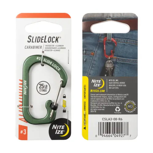 Nite Ize SlideLock Carabiner Aluminium #3 Olive Outdoor Tactical Australia