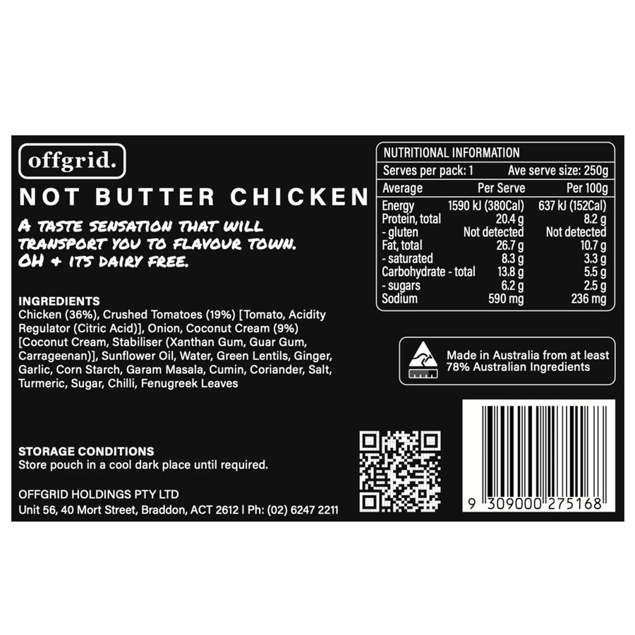 Offgrid Provisions Not Butter Chicken - Heat & Eat Meal Outdoor Tactical Australia
