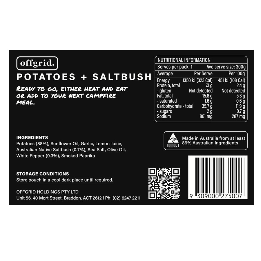 Offgrid Provisions Saltbush Potatoes - Heat & Eat Meal Outdoor Tactical Australia