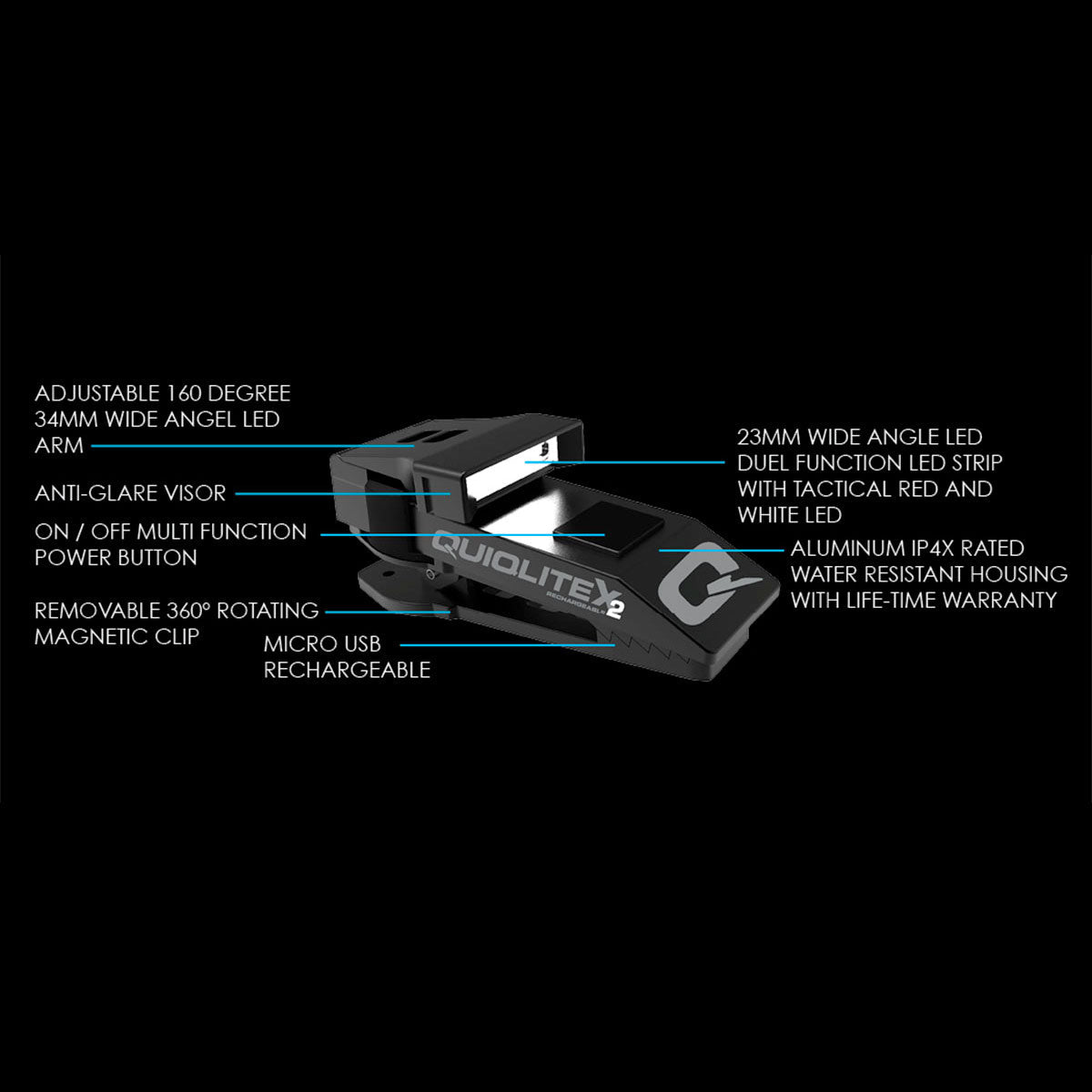 QuiqLite X2 Tactical Handsfree Rechargeable WhiteLite LED Lighting Outdoor Tactical Australia