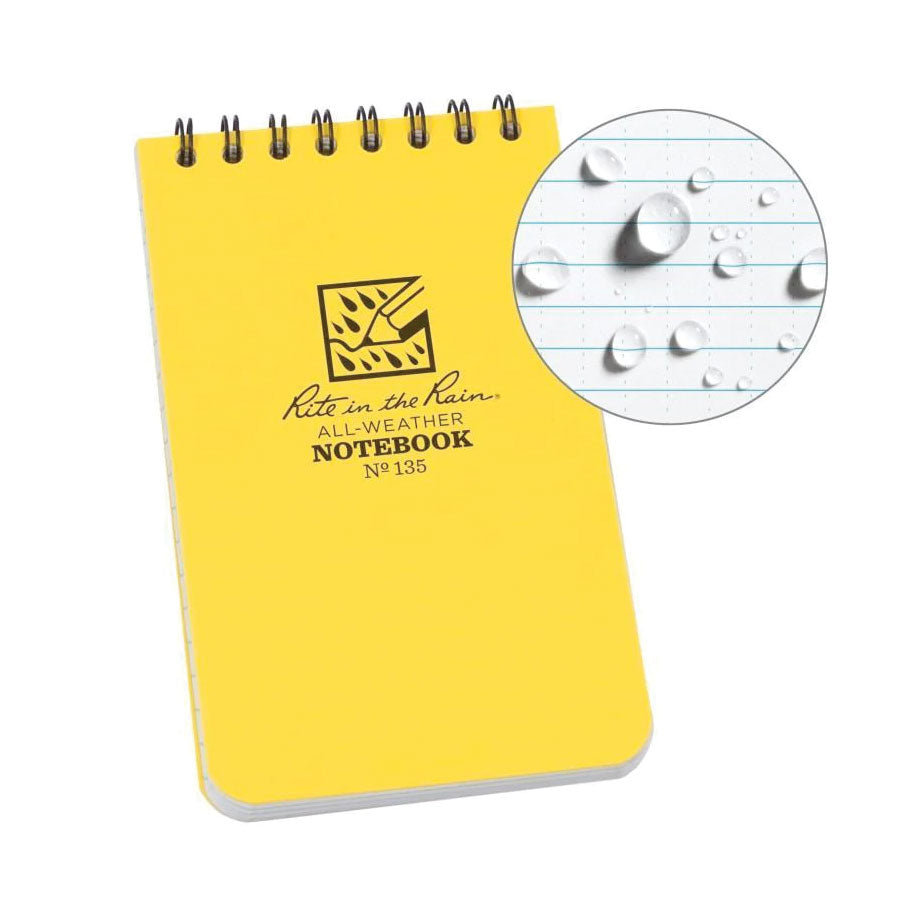 Rite in the Rain No135 Top Spiral 3x5 Notebook Universal Yellow Outdoor Tactical Australia