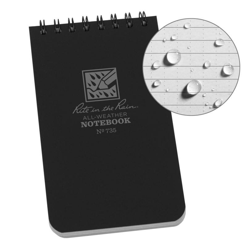 Rite in the Rain No735 Top Spiral 3x5 Notebook Universal Black Outdoor Tactical Australia