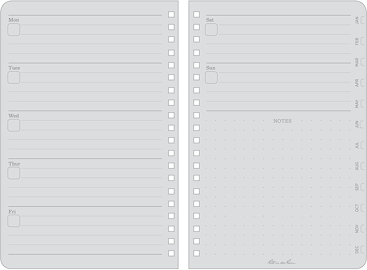 Rite in the Rain Weekly Planner Undated Black No.P52 Outdoor Tactical Australia