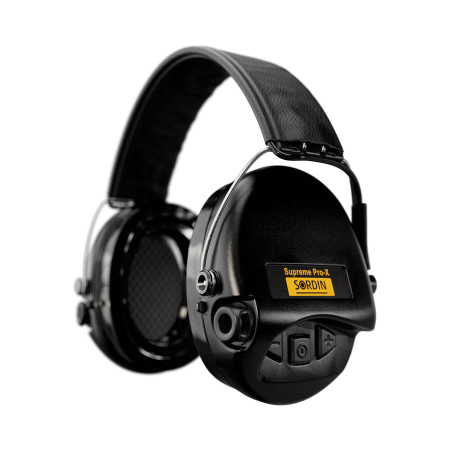 Sordin Supreme Pro-X LED Electronic Hearing Protection - Gel Cups 75302-X-13-S Black Cup colour - Black leather Headband Outdoor Tactical Australia