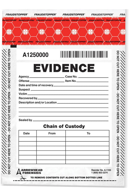 Arrowhead Forensics SureSeal Tamper Indicating Evidence Bags 6" x 9" 100 Outdoor Tactical Australia