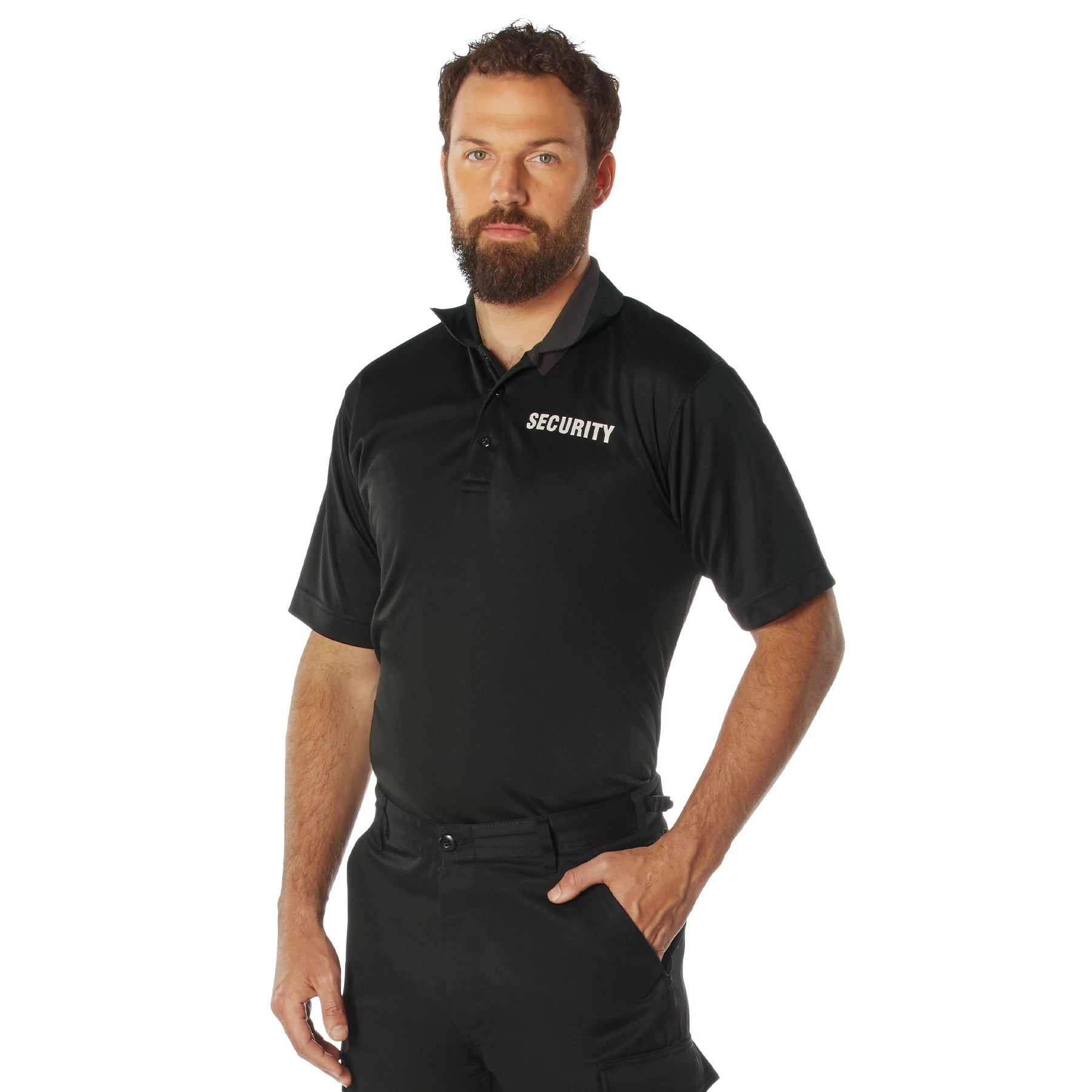 MilSpec Moisture Wicking Security Polo Shirt Black with White Lettering Small Outdoor Tactical Australia