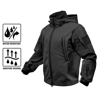 MilSpec Special Ops Tactical Softshell Jacket with Hood Black Outdoor Tactical Australia