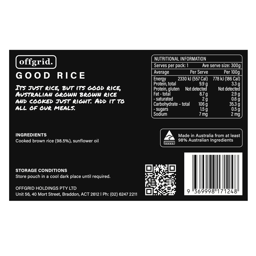 Offgrid Provisions Good Rice - Heat & Eat Meal Outdoor Tactical Australia