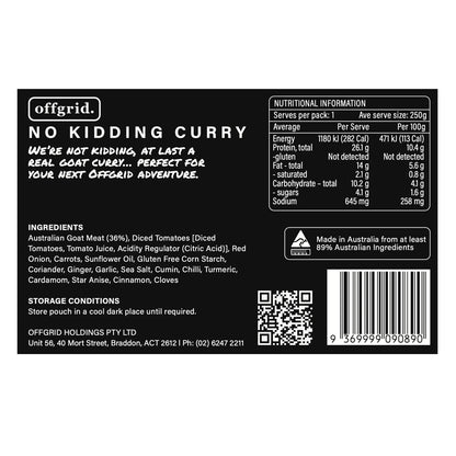 Offgrid Provisions No Kidding Curry - Heat & Eat Meal Outdoor Tactical Australia