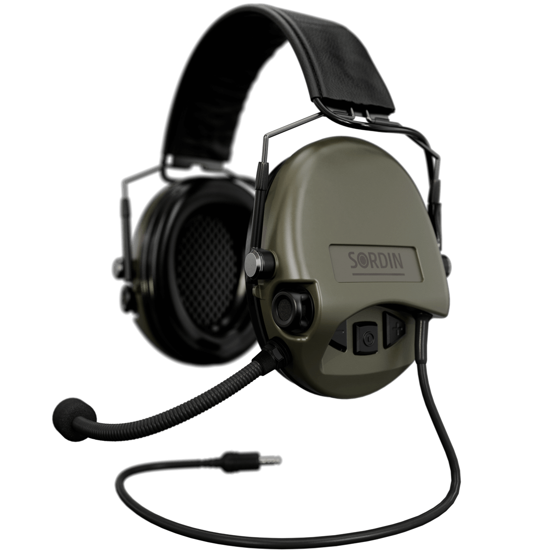 Sordin Supreme MIL CC Hearing Protection Version: Slim Headband | Headband: Black Leather | Cup Colour: OD Green Outdoor Tactical Australia