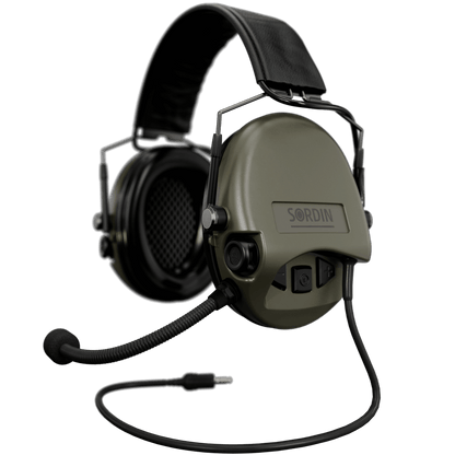 Sordin Supreme MIL CC Hearing Protection Version: Slim Headband | Headband: Black Leather | Cup Colour: OD Green Outdoor Tactical Australia