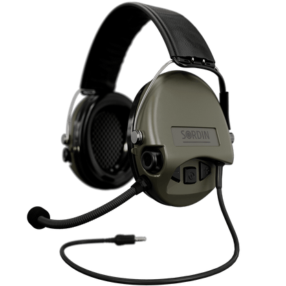 Sordin Supreme MIL CC Hearing Protection Version: Standard Headband | Headband: Black Leather | Cup Colour: OD Green Outdoor Tactical Australia