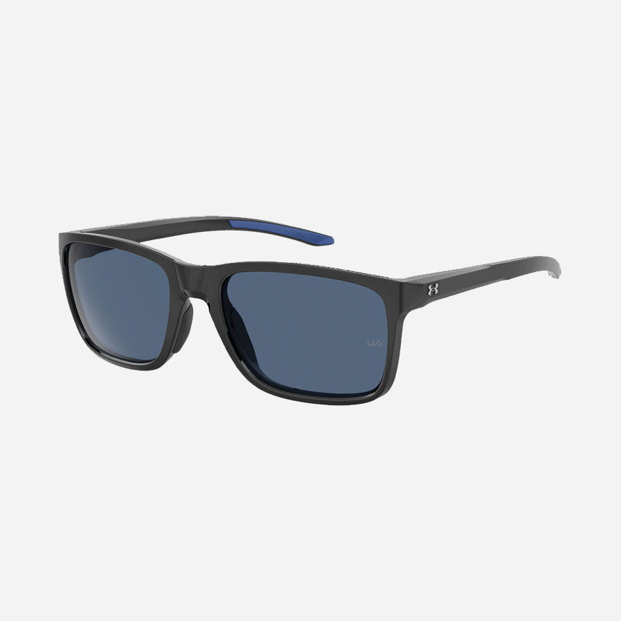 Under Armour UA Hustle Mirror Sunglasses Shiny Black Frame Blue Avio Outdoor Tactical Australia