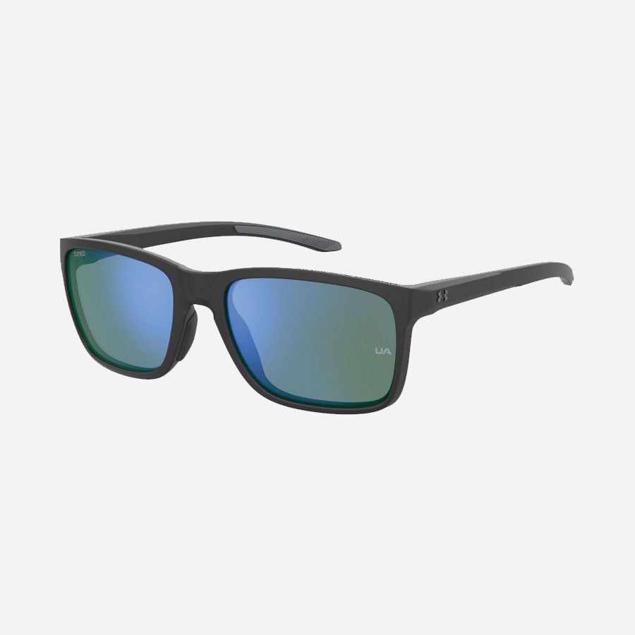 Under Armour UA Hustle Mirror Sunglasses Shiny Black Frame Blue/Green Mirror Outdoor Tactical Australia